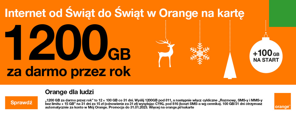 Promocja 1200 GB za darmo przez rok w Orange na kartę